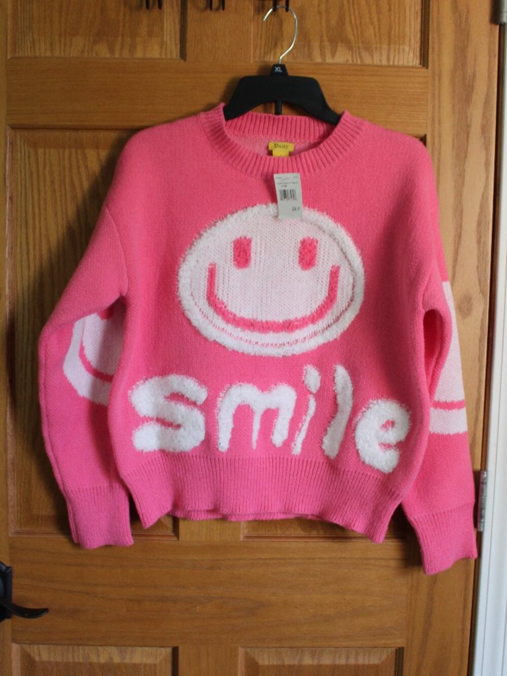 Juniors Pink SMILE Sweater - Size Medium M - by Daisy